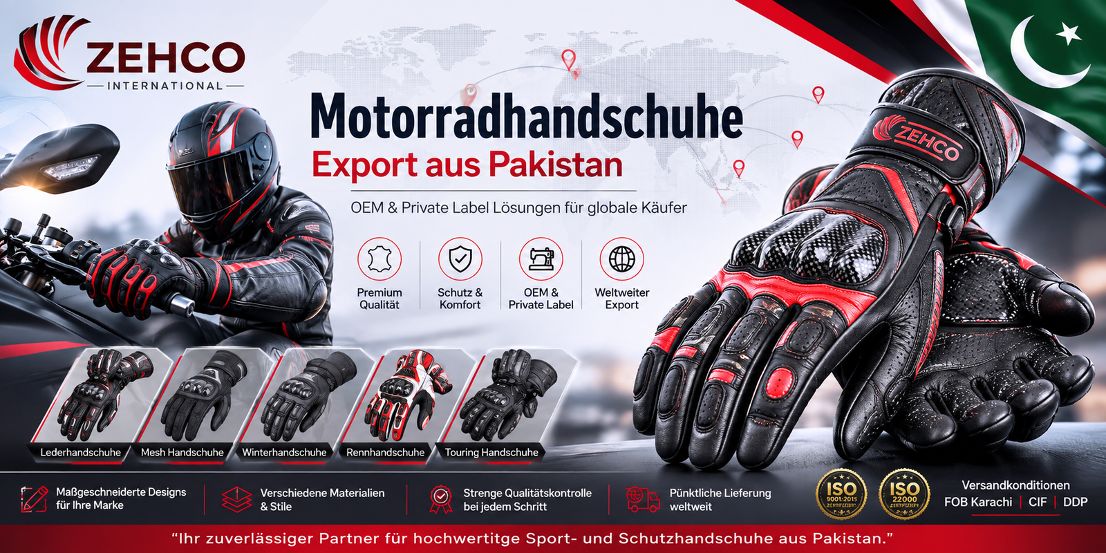 Export von Motorradhandschuhen aus Pakistan: OEM-Beschaffungsleitfaden für Großhändler