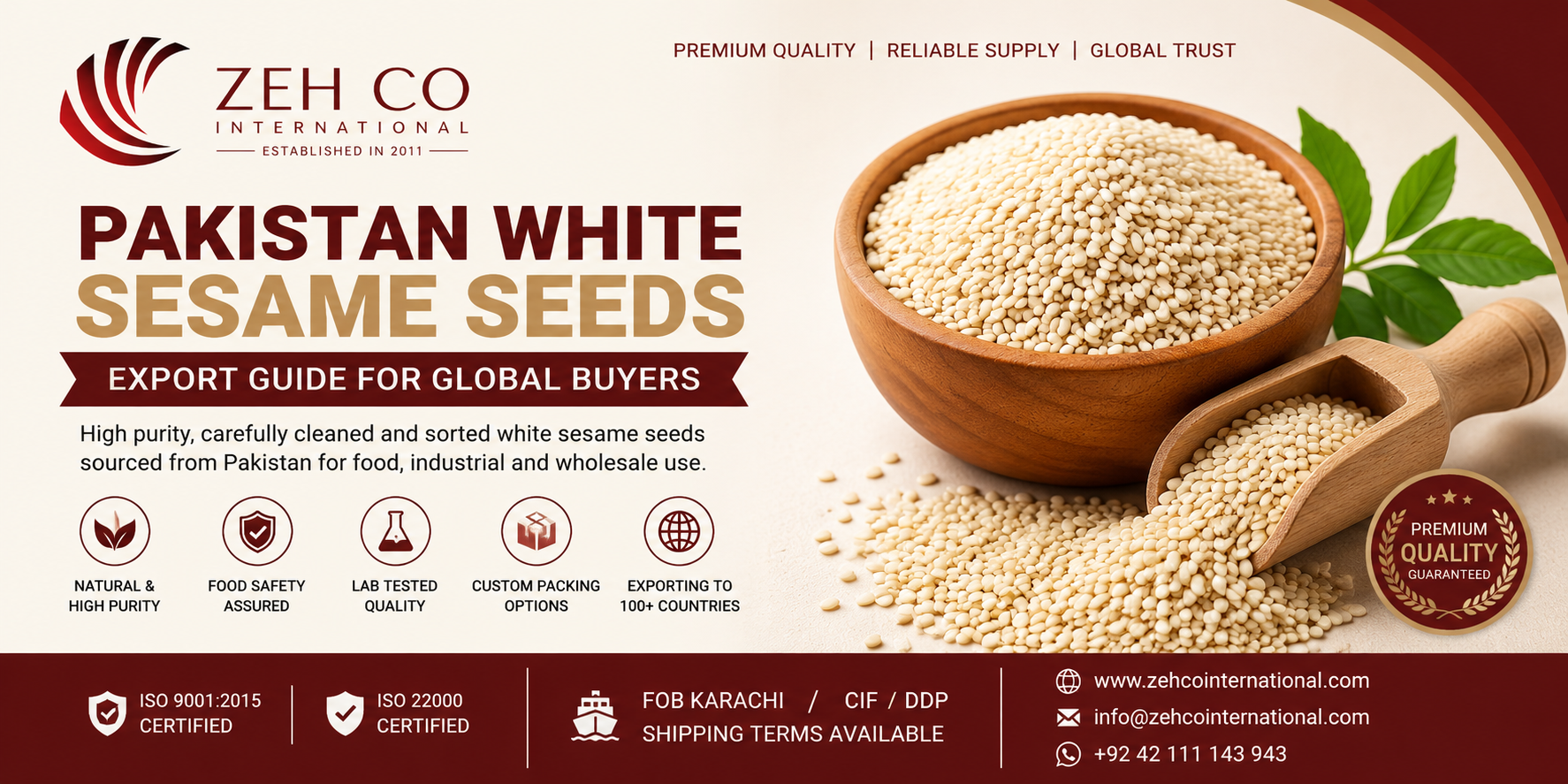 Leitfaden für den Export von weißem Sesam aus Pakistan: Qualität, Reinigung, Verpackung und B2B-Einkauf